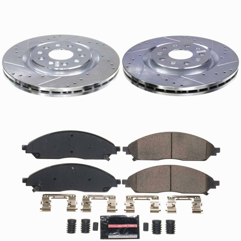 Chrysler Pacifica Brake Kit - Front - PowerStop - Drilled & Slotted Rotors + Carbon-Fiber Ceramic Pads - `20-`25