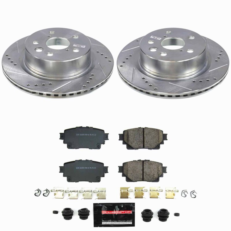 Lexus IS300 Brake Kit - Rear - PowerStop - Drilled & Slotted Rotors + Carbon-Fiber Ceramic Pads - `21-`25