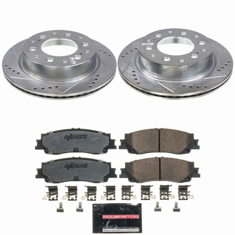Toyota Tacoma Brake Kit - Rear - PowerStop - Drilled & Slotted Rotors + Carbon-Fiber Ceramic Pads - `24-`25