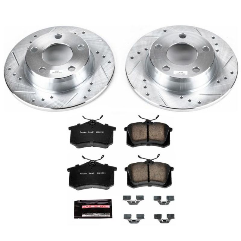 Audi A6 Quattro Brake Kit - Rear - PowerStop - Z23 Evolution Sport + Drilled & Slotted Rotors + Carbon-Fiber Ceramic Pads - `98-`04