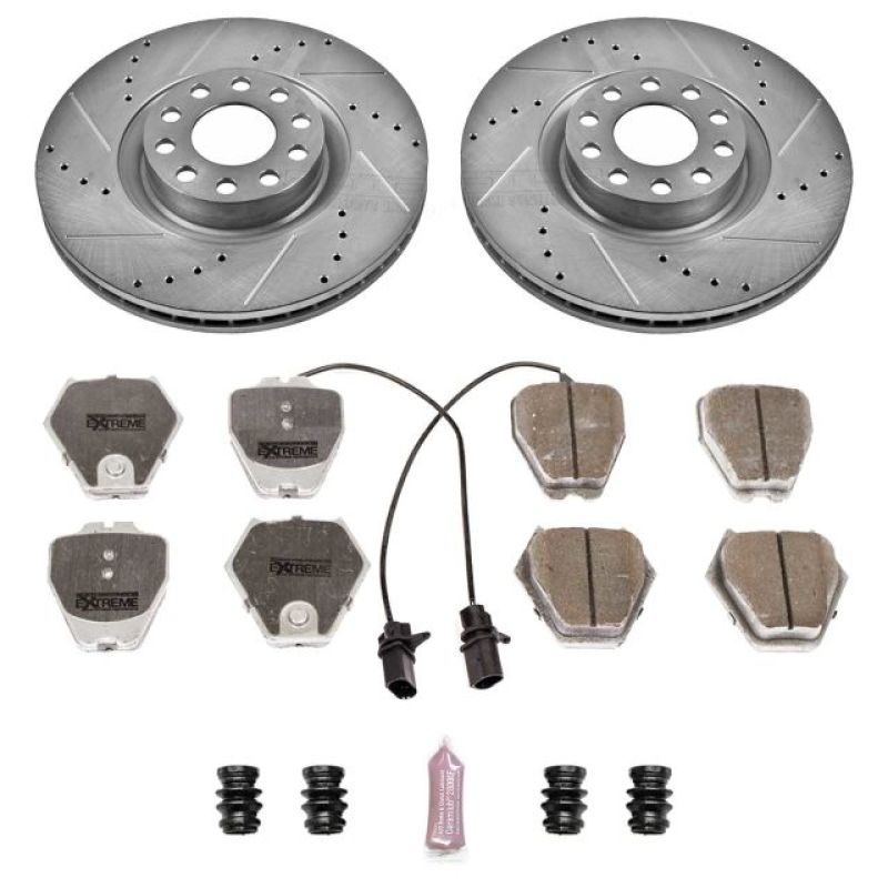 Audi A6 Quattro Brake Kit - Front - PowerStop - Drilled & Slotted Rotors + Carbon-Fiber Ceramic Pads - `00-`04