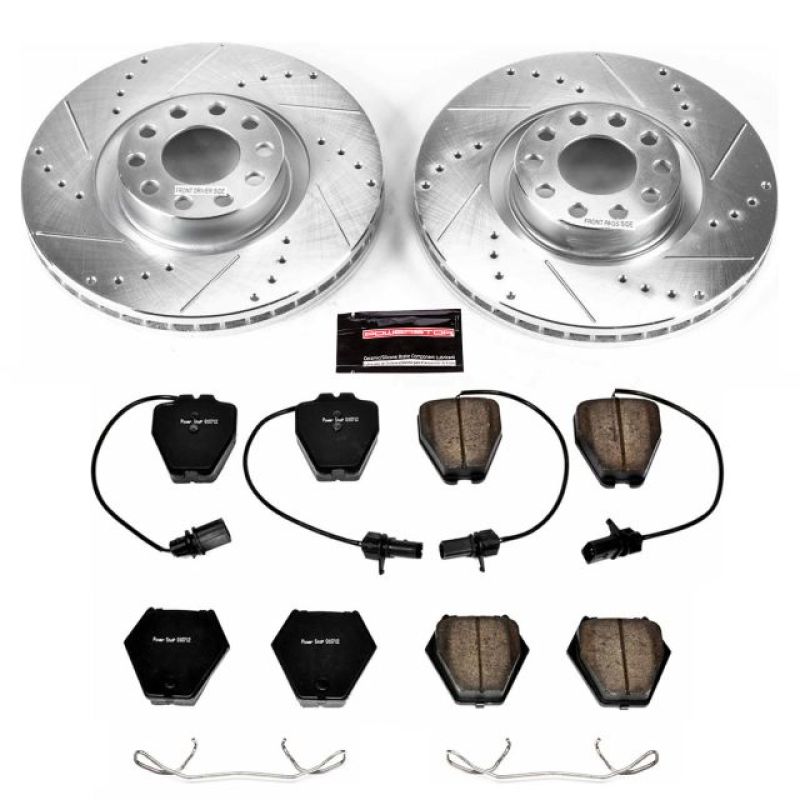 Audi A6 Quattro Brake Kit - Front - PowerStop - Drilled & Slotted Rotors + Carbon-Fiber Ceramic Pads - `00-`04