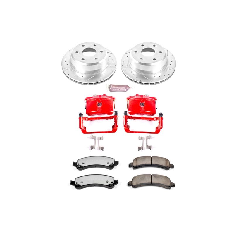 Cadillac Escalade Brake Kit - Rear - PowerStop - Drilled & Slotted Rotors + Carbon-Fiber Ceramic Pads + Powder Coated Calipers - Red - `03-`06