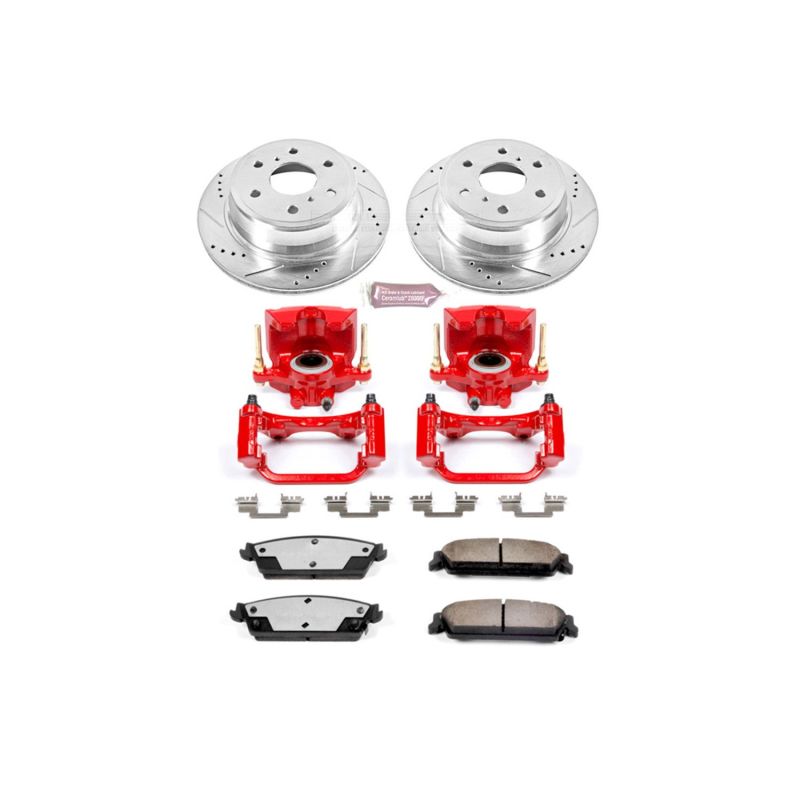 Cadillac Escalade Brake Kit - Rear - PowerStop - Drilled & Slotted Rotors + Carbon-Fiber Ceramic Pads + Powder Coated Calipers - Red - `07-`14