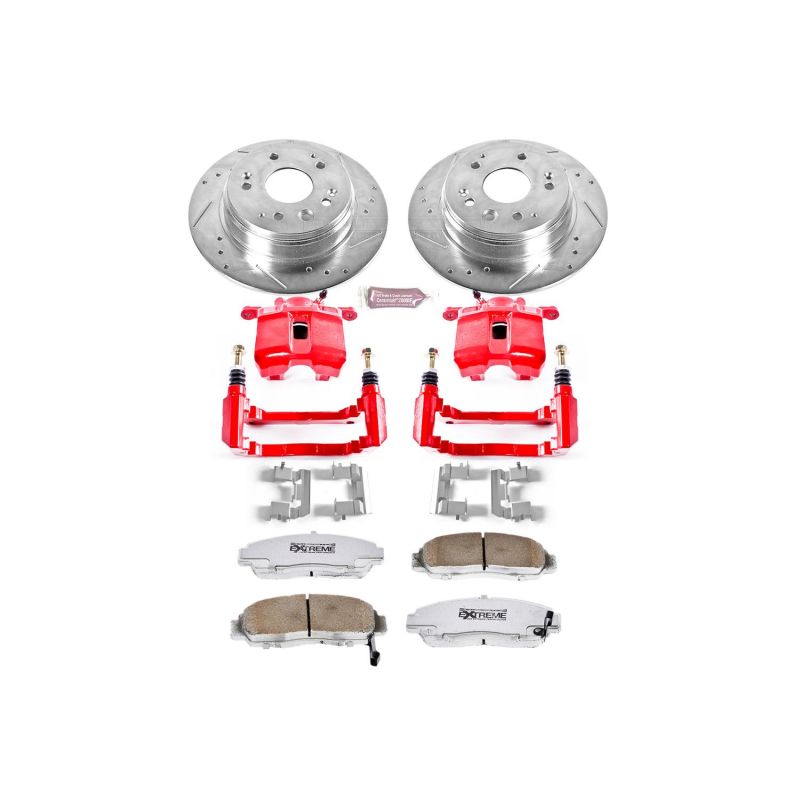 Acura CL Brake Kit - Front - PowerStop - Drilled & Slotted Rotors + Carbon-Fiber Ceramic Pads + Powder Coated Calipers - Red - `01-`03
