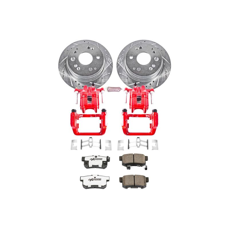Acura CL Brake Kit - Rear - PowerStop - Drilled & Slotted Rotors + Carbon-Fiber Ceramic Pads + Powder Coated Calipers - Red - `01-`03