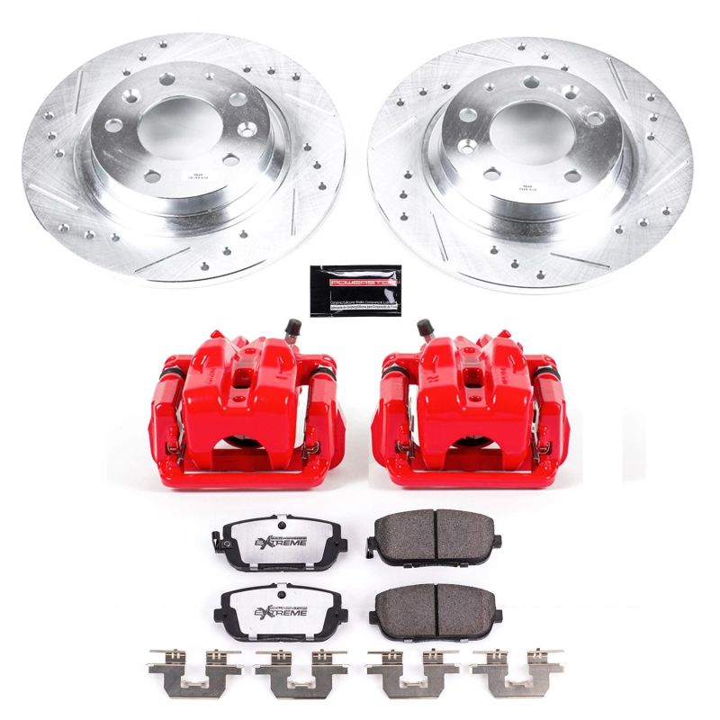 Mazda MX-5 Miata Brake Kit - Rear - PowerStop - Drilled & Slotted Rotors + Carbon-Fiber Ceramic Pads + Powder Coated Calipers - Red - `06-`15