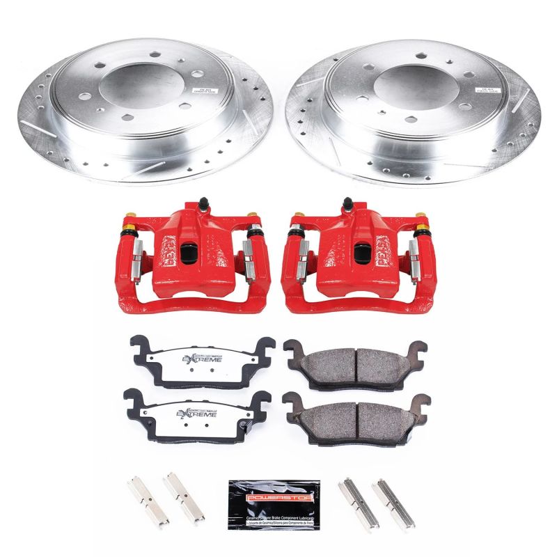 Hummer H3 Brake Kit - Rear - PowerStop - Drilled & Slotted Rotors + Carbon-Fiber Ceramic Pads + Powder Coated Calipers - Red - `06-`10