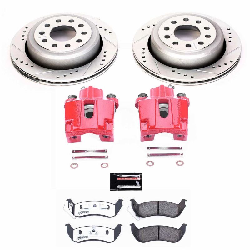 Lincoln Town Car Brake Kit - Rear - PowerStop - Drilled & Slotted Rotors + Carbon-Fiber Ceramic Pads + Powder Coated Calipers - Red - `03-`11