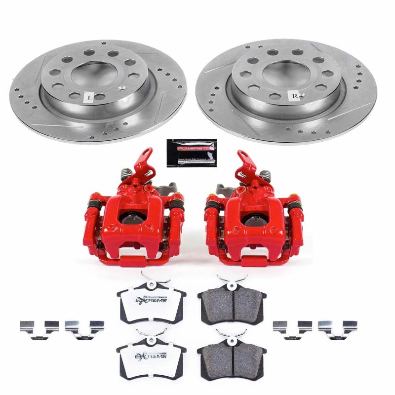 Volkswagen Beetle Brake Kit - Rear - PowerStop - Drilled & Slotted Rotors + Carbon-Fiber Ceramic Pads + Powder Coated Calipers - Red - 2019
