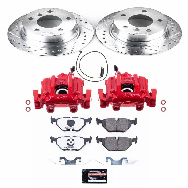 BMW Z3 Brake Kit - Rear - PowerStop - Drilled & Slotted Rotors + Carbon-Fiber Ceramic Pads + Powder Coated Calipers - Red - `96-`02