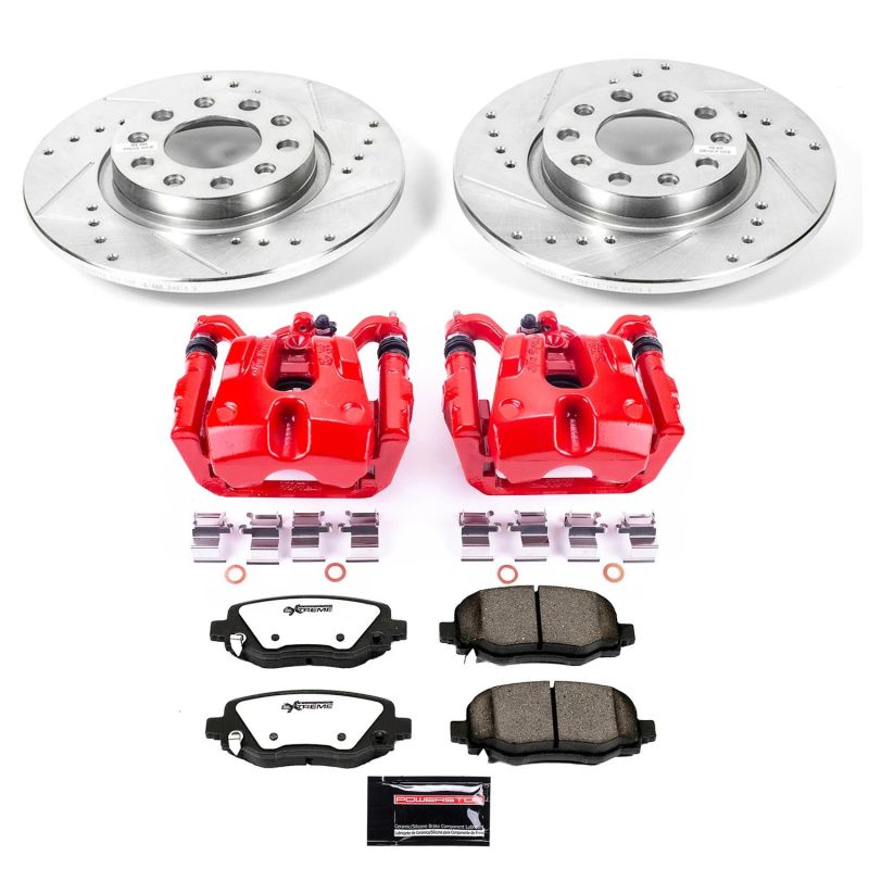 Chrysler 200 Brake Kit - Rear - PowerStop - Drilled & Slotted Rotors + Carbon-Fiber Ceramic Pads + Powder Coated Calipers - Red - `15-`17