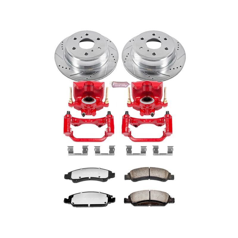 Cadillac Escalade Brake Kit - Rear - PowerStop - Drilled & Slotted Rotors + Carbon-Fiber Ceramic Pads + Powder Coated Calipers - Red - `15-`19