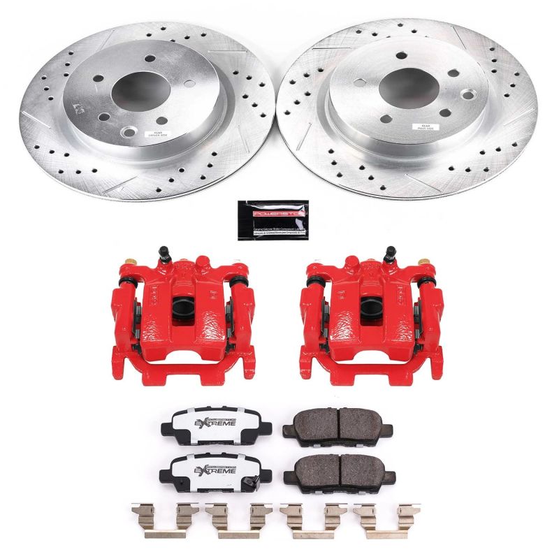 Nissan Maxima Brake Kit - Rear - PowerStop - Drilled & Slotted Rotors + Carbon-Fiber Ceramic Pads + Powder Coated Calipers - 2018