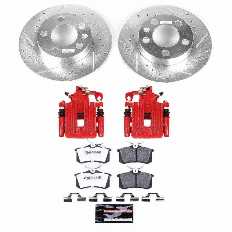 Volkswagen Beetle Brake Kit - Rear - PowerStop - Drilled & Slotted Rotors + Carbon-Fiber Ceramic Pads + Powder Coated Calipers - Red - `00-`10