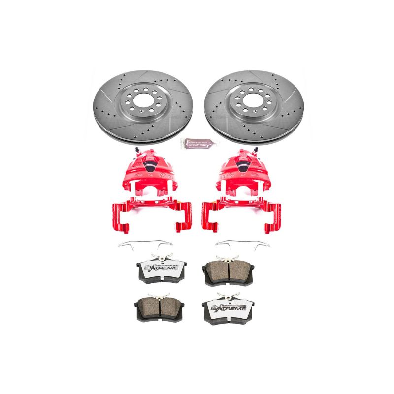 Volkswagen Golf Brake Kit - Front - PowerStop - Drilled & Slotted Rotors + Carbon-Fiber Ceramic Pads + Powder Coated Calipers - `02-`04