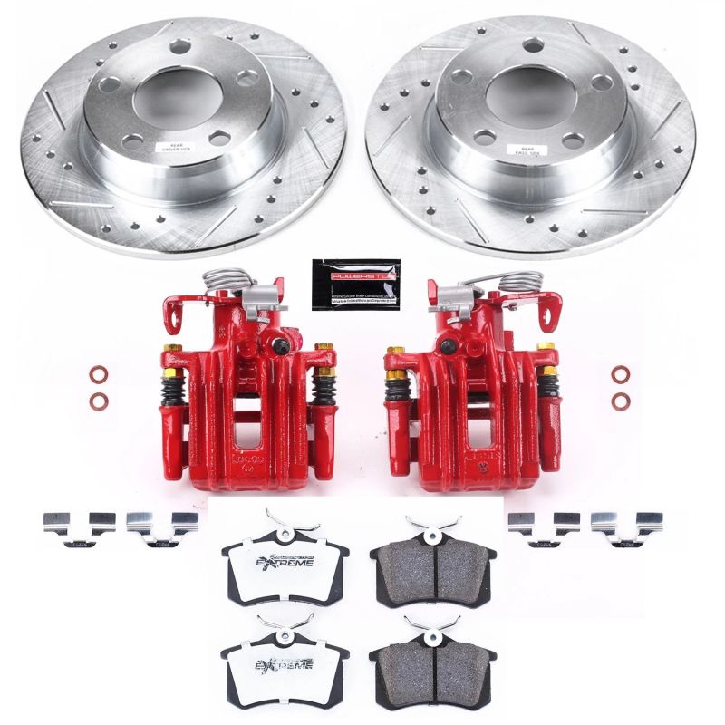 Audi Allroad Quattro Brake Kit - Rear - PowerStop - Z26 Street Warrior Upgrade Kit - Drilled & Slotted Rotors + Carbon-Fiber Ceramic Pads + Powder Coated Calipers - Red - `01-`05
