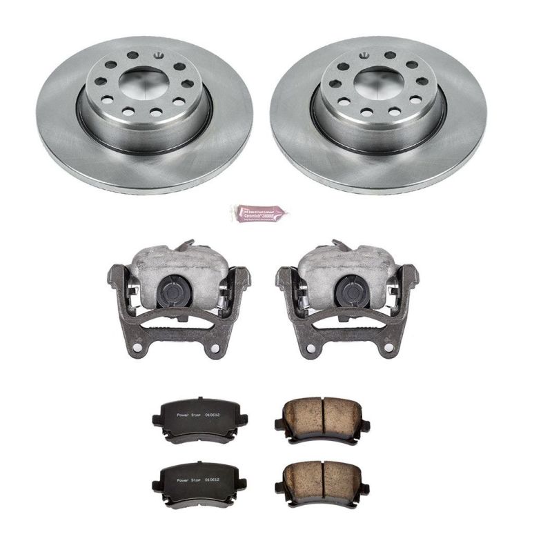 Audi A3 Brake Kit - Rear - PowerStop - Autospecialty Rotors + Evolution Ceramic Pads + Non-Coated Calipers - `06-`08