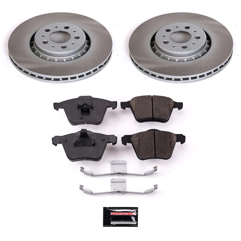 Volvo XC90 Brake Kit - Front - PowerStop - Semi-Coated Rotors + Z17 Evolution Plus Low-Dust Ceramic Pads - Silver - `03-`14