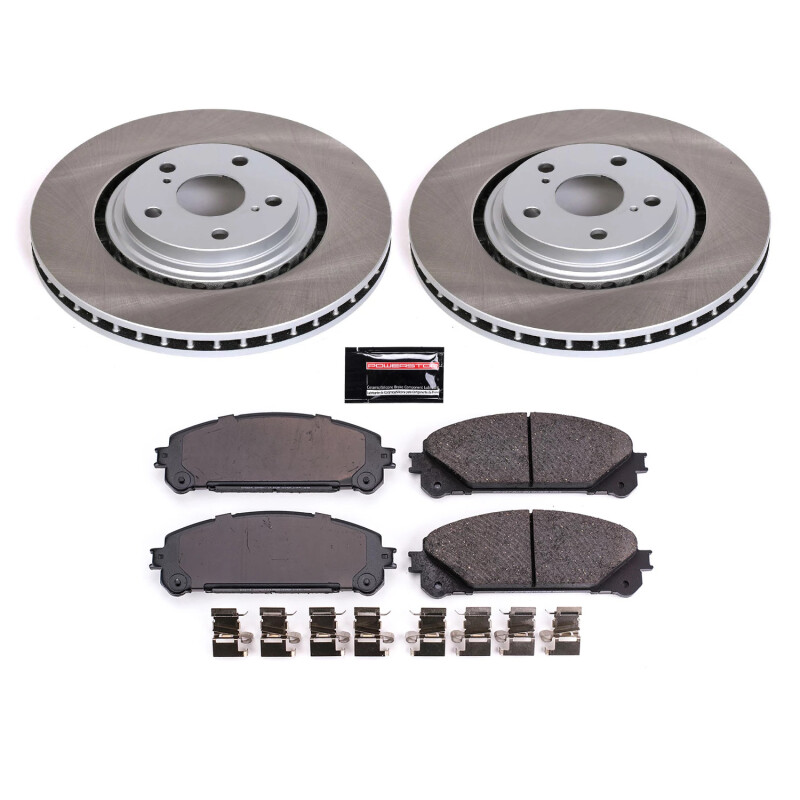 Toyota Sienna Brake Kit - Front - PowerStop - Semi-Coated Rotors + Z17 Evolution Plus Low-Dust Ceramic Pads - Silver - `11-`20