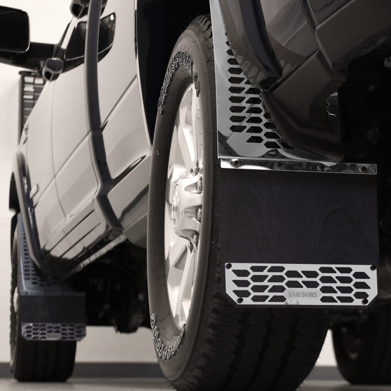 Ram HD 2500/3500 Mud Flaps - Front - Putco - Hex Shield - Polished Stainless Steel - `10-`18