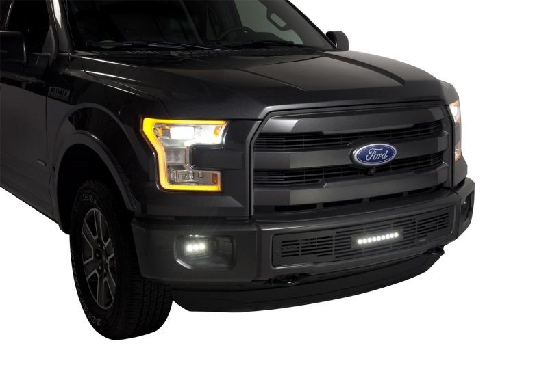Ford F-150 Bumper Grille Inserts - Putco - SS Black Bar Design w/10in Luminix Light Bar - Black - `15-`17