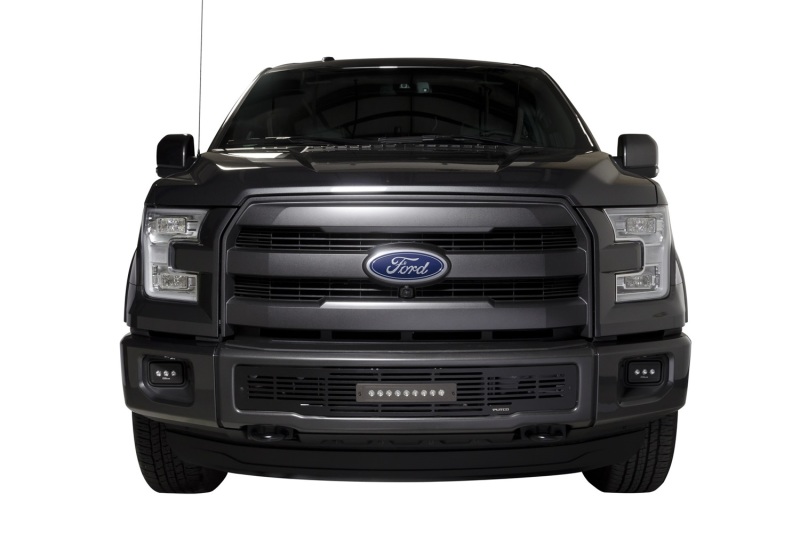 Ford F-150 Bumper Grille Inserts - Putco - SS Black Bar Design w/10in Luminix Light Bar - Black - `15-`17