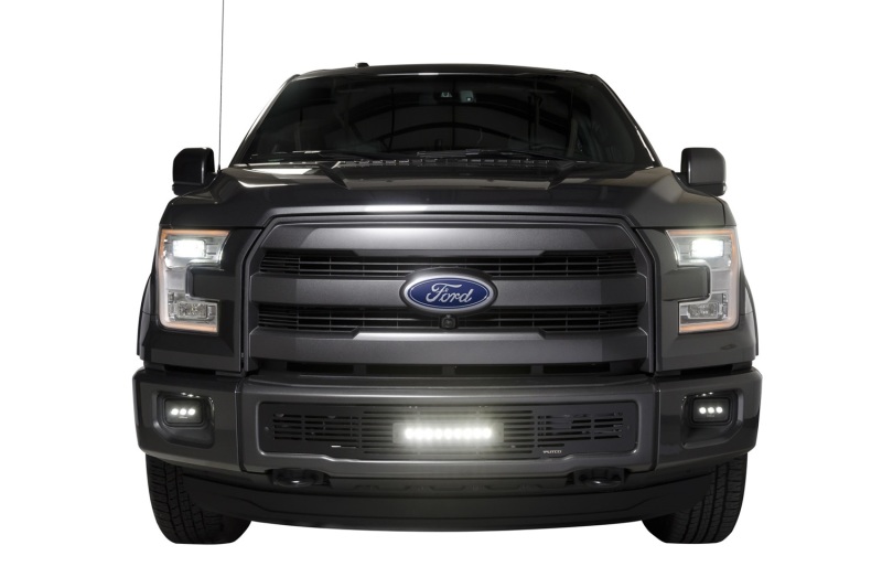 Ford F-150 Bumper Grille Inserts - Putco - SS Black Bar Design w/10in Luminix Light Bar - Black - `15-`17