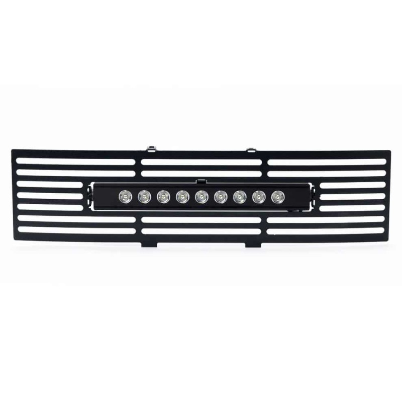 Ford F-150 Bumper Grille Inserts - Putco - Stainless Steel Bar Style + 10in Luminix Light Bar - Black - `11-`14