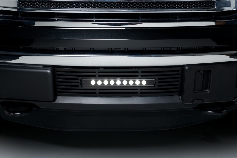 Ford F-150 Bumper Grille Inserts - Putco - Stainless Steel Bar Style + 10in Luminix Light Bar - Black - `11-`14