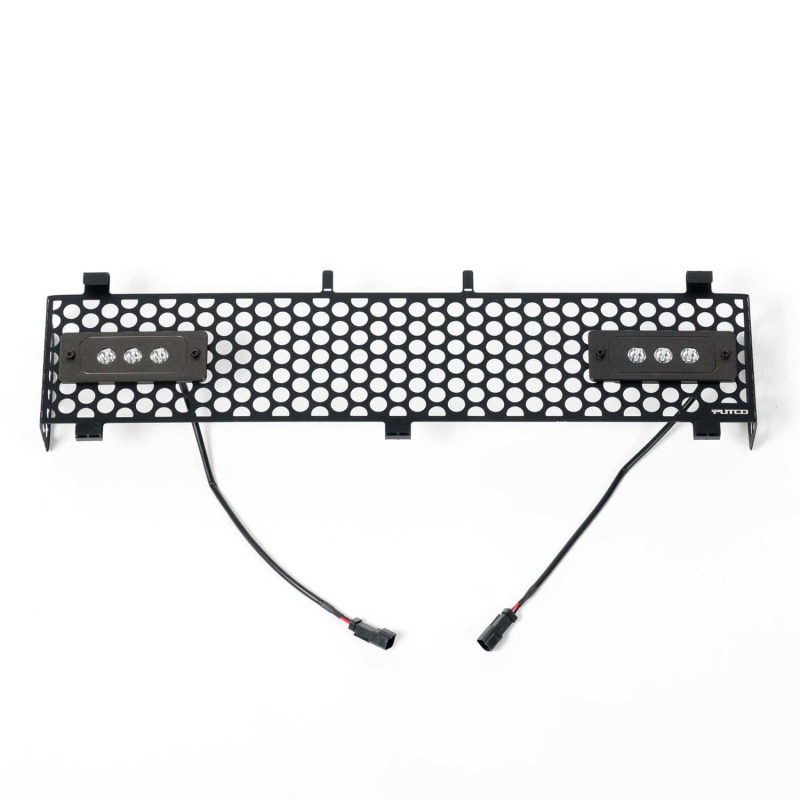 Ford F350 Bumper Grille Inserts - Putco - SS Black Punch Design w/ Qty 2 - 6in Light Bars - Black - `11-`16