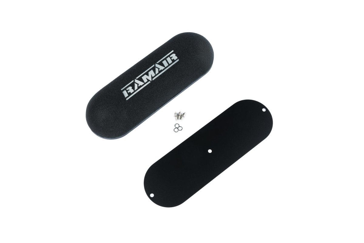 Carburetor Air Filter Kit - Ramair - Twin Domed, 90mm Internal Height, Blank Baseplate - Black