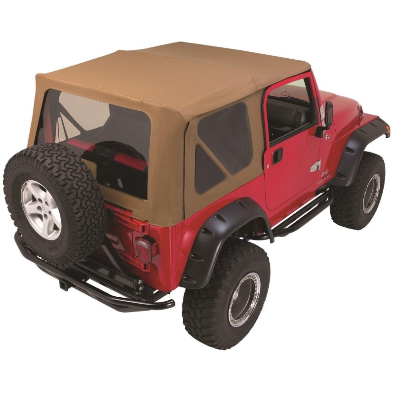 Jeep Wrangler Soft Top - Rampage - Complete Top Kit with Frame & Hardware for Soft Upper Doors - Spice Denim - `97-`06