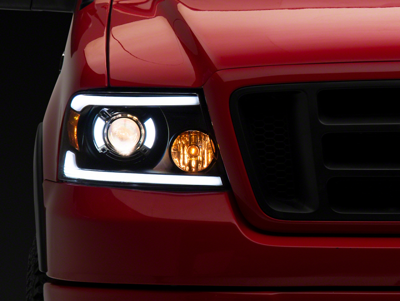 Ford F-150 LED Headlights - Raxiom - Axial Series Projector with LED Bar - Black - `04-`08