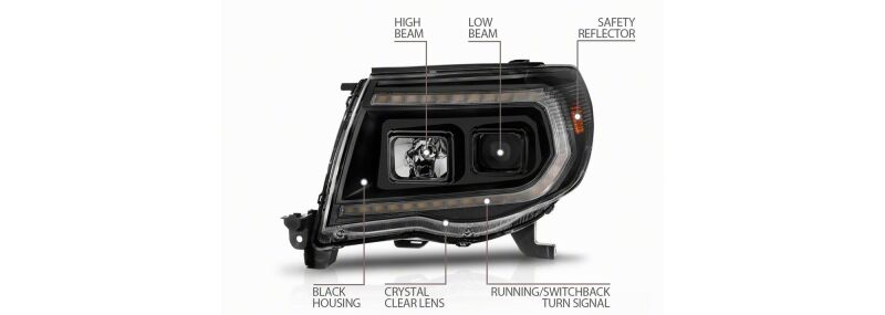 Toyota Tacoma LED Headlights - Raxiom - Switchback Projector - Black - `05-`11