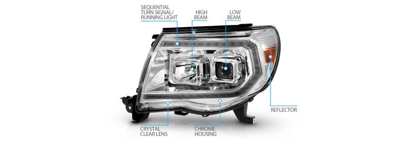 Toyota Tacoma LED Headlights - Raxiom - Axial Series Switchback Proj - Chrome - `05-`11