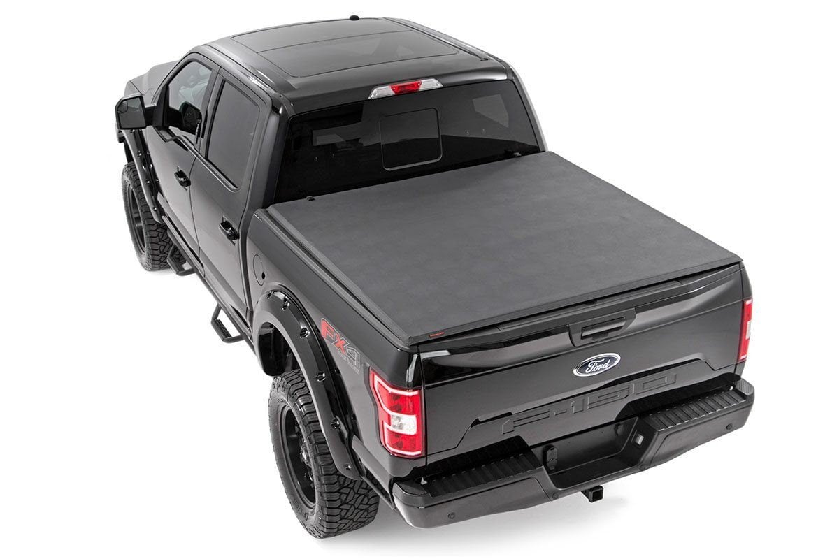 Ford Raptor Soft Tri-Fold Bed Cover - Rough Country - Tri-Fold Vinyl ...