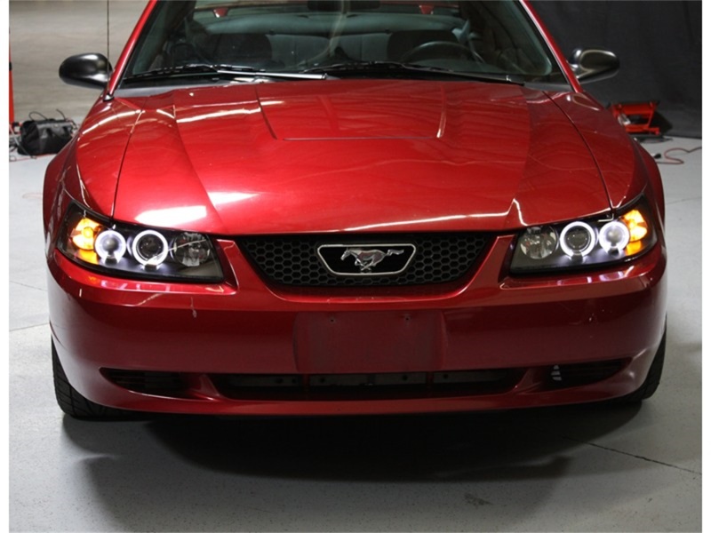 Ford Mustang Headlights - SPYDER - Projector, LED Halo, High H1, Low H1 - Black - `99-`04