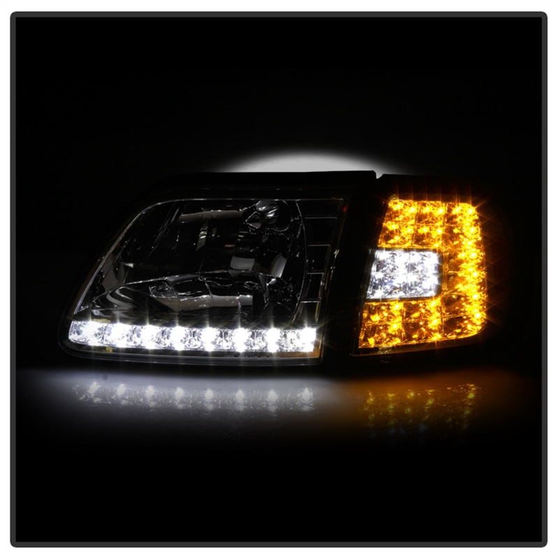 Ford F-150 Headlights - Front - SPYDER - xTune Crystal + Clear LED Corners - Chrome - `97-`03