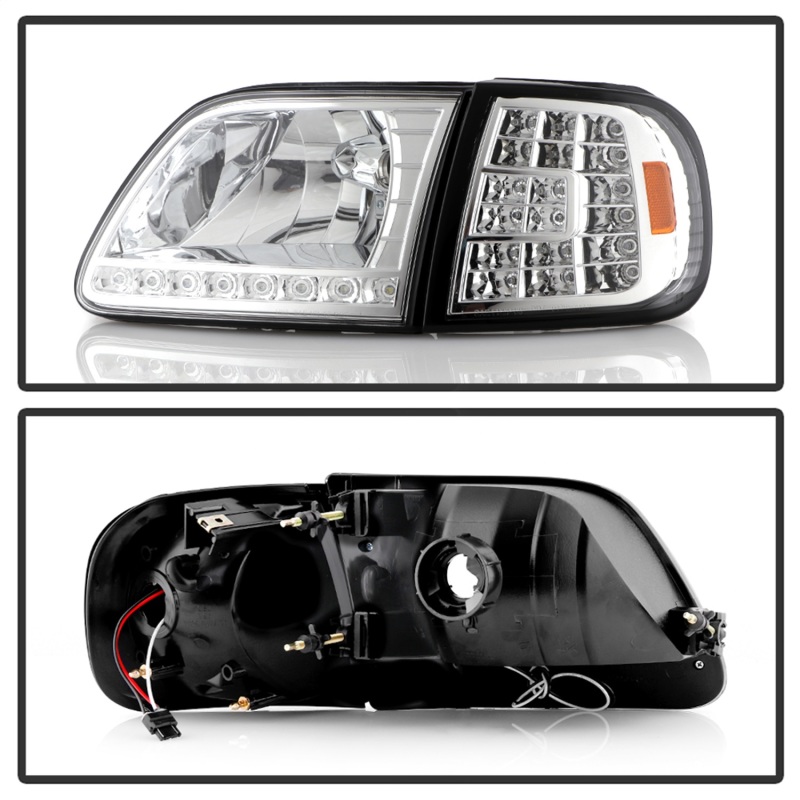 Ford F-150 Headlights - Front - SPYDER - xTune Crystal + Clear LED Corners - Chrome - `97-`03