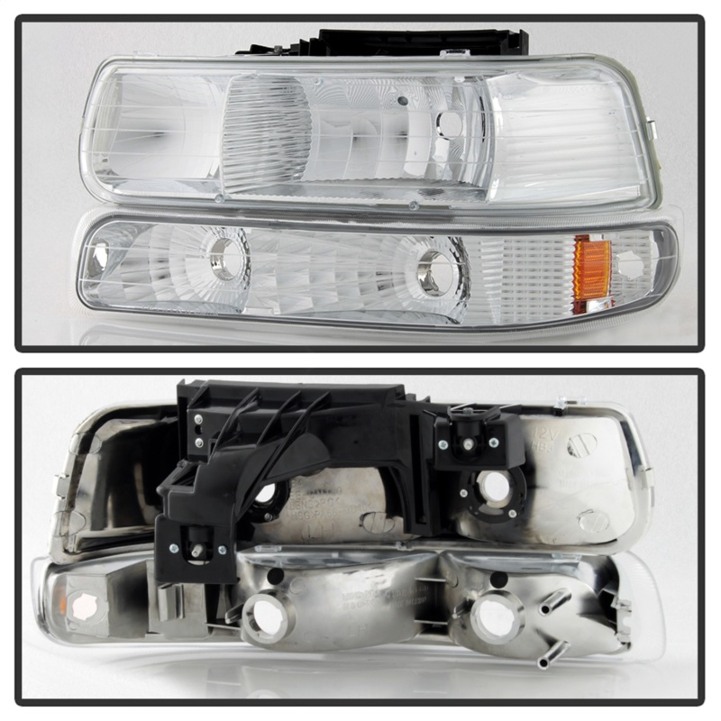 Chevrolet Tahoe Headlights + Bumper Lights - Front - SPYDER - xTune Amber Crystal, Chrome Housing - Chrome/Amber - `00-`06