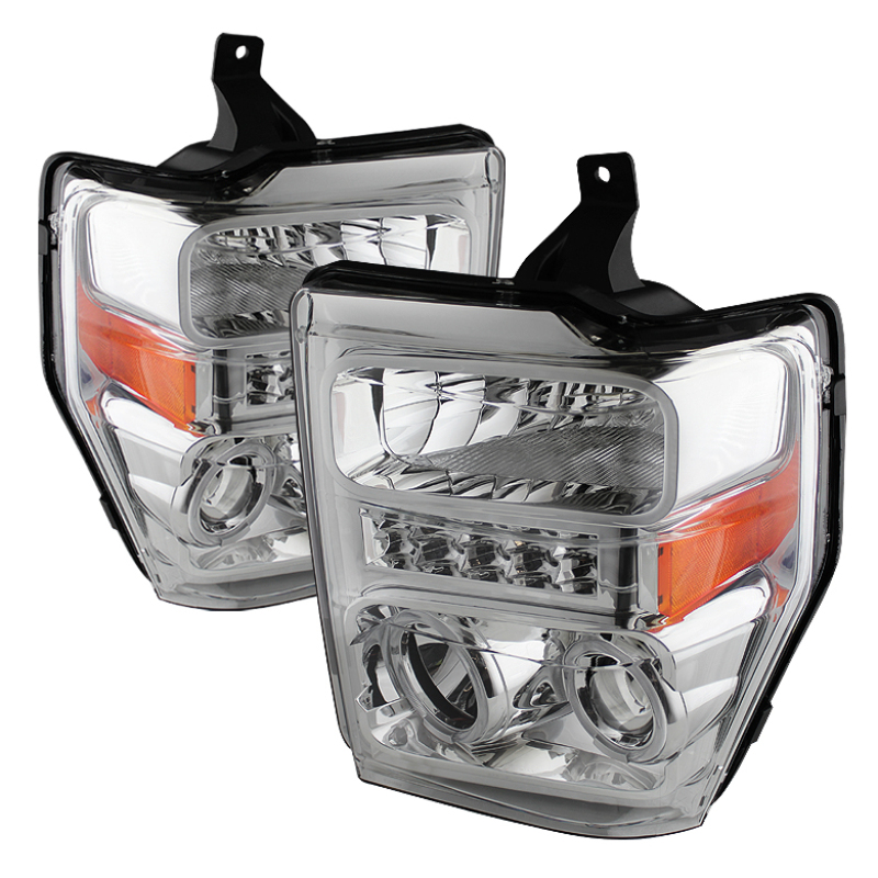 Ford F250 Super Duty Headlights - SPYDER - Projector Headlights LED Halo - Chrome - `08-`10