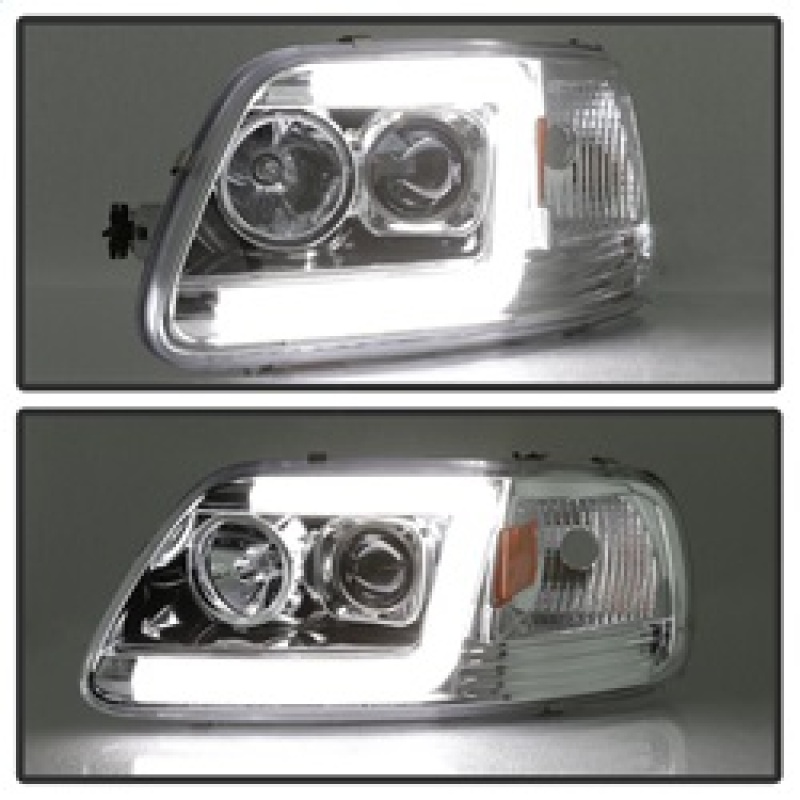 Ford F-150 Headlight Set - SPYDER - Version 2 - Light Bar DRL - Chrome - `97-`03