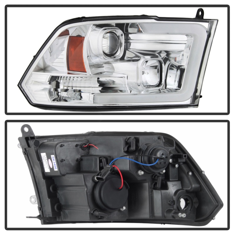 Dodge Ram 1500 Headlights - SPYDER - Projector - Version 2 - Light Bar DRL - Halogen - Chrome - `09-`16