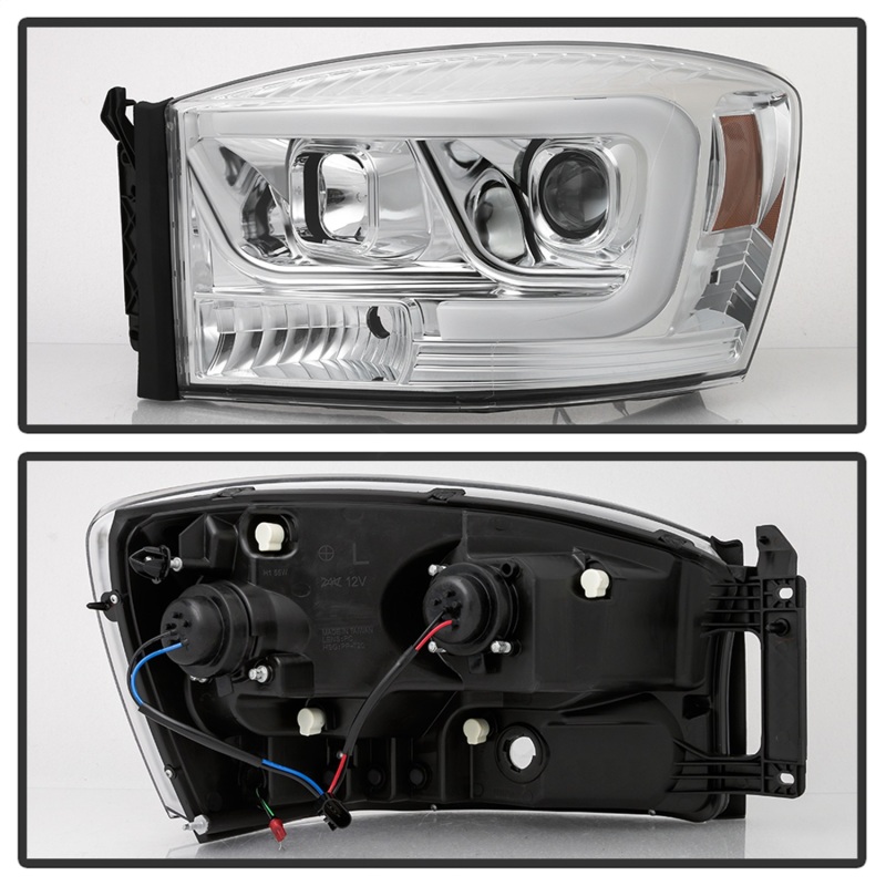 Dodge Ram 1500 Headlights - SPYDER - Version 2 Projector - Light Bar DRL - Chrome - `06-`08
