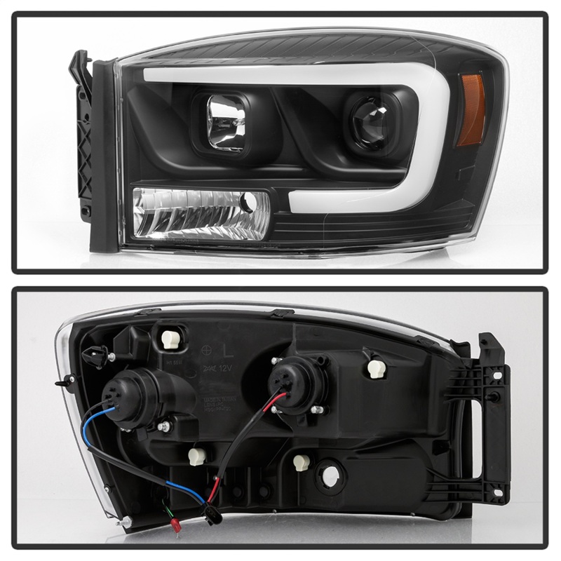 Dodge Ram 1500 Headlight Set - SPYDER - Version 2 - Light Bar DRL - Projector - Black - `06-`08