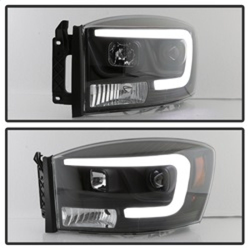 Dodge Ram 1500 Headlight Set - SPYDER - Version 2 - Light Bar DRL - Projector - Black - `06-`08