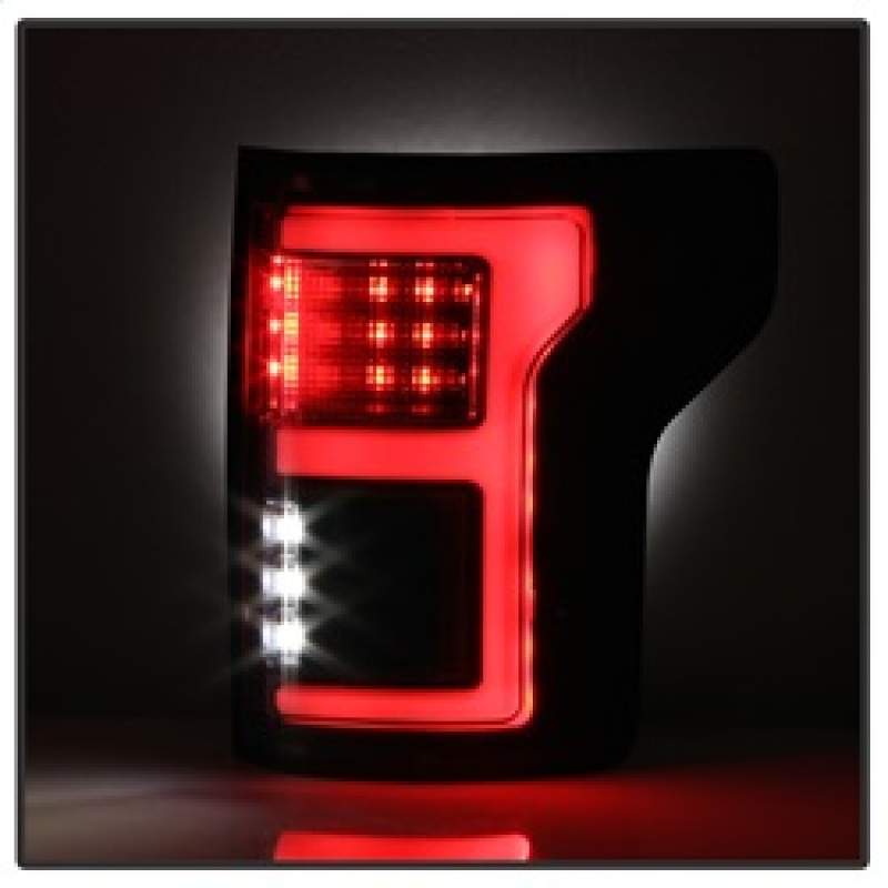 Ford F-150 LED Tail Lights - Rear - SPYDER - Light Bar, Compatible w/Rear Blind Spot Sensor - Black - `15-`18