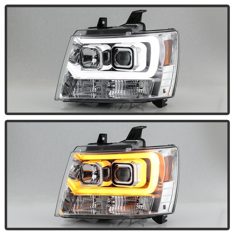 Chevrolet Tahoe Headlights - SPYDER - V2 Projector + Switch Back Turn Signal Light Bar - Chrome - `07-`14
