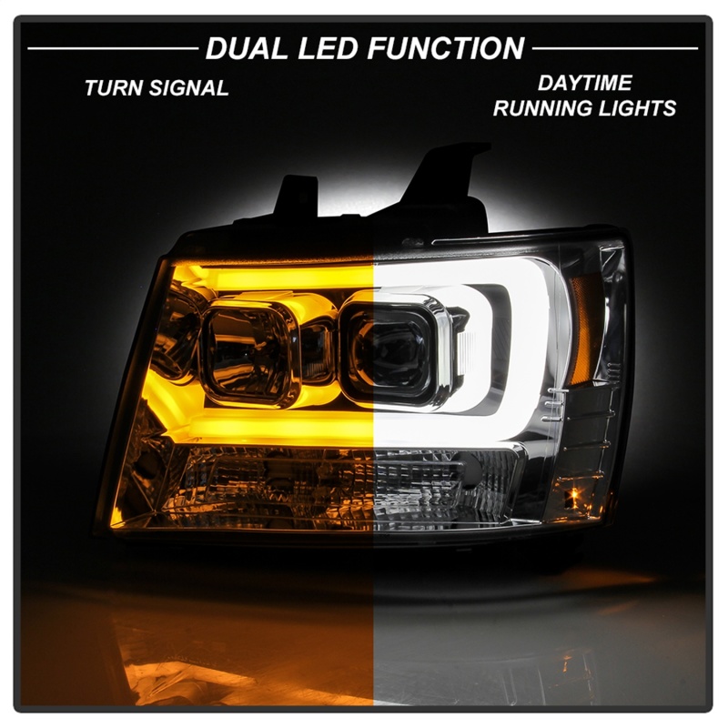 Chevrolet Tahoe Headlights - SPYDER - V2 Projector + Switch Back Turn Signal Light Bar - Chrome - `07-`14